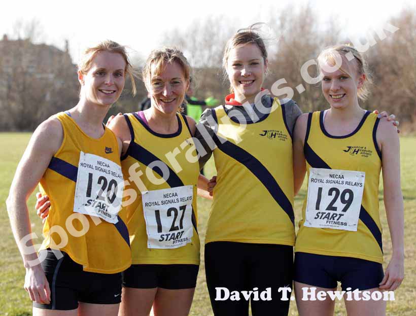 Jarrow winning womens team from left to right: Angela McGuirk, Elaine Leslie, Angela Hibbs and Alex Snook Royal Signal Relays.